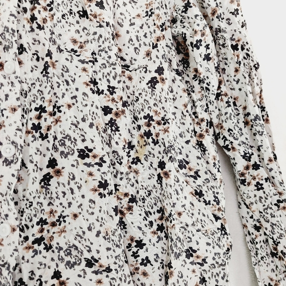 BeachLunchLounge Viscose White Black Floral Button Down Long Sleeve Shirt P3554 - Picture 4 of 9